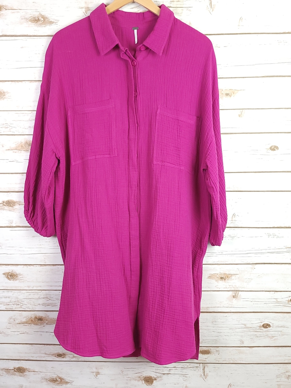Young Fabulous And Broke Large Relaxed Pink Long-Sleeve Shirt Dress